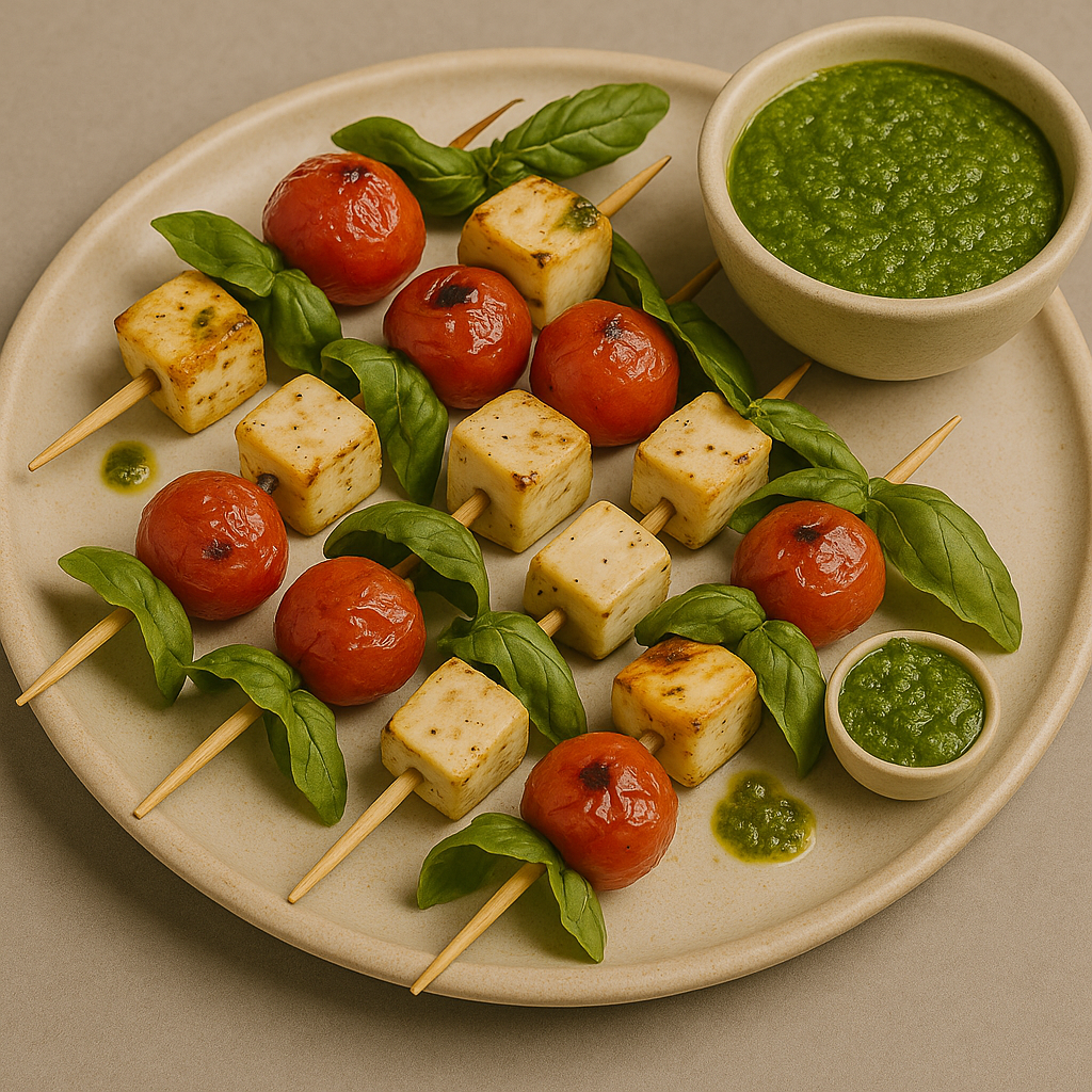 Caprese Skewers with Basil Pesto – The Perfect No-Cook Appetizer