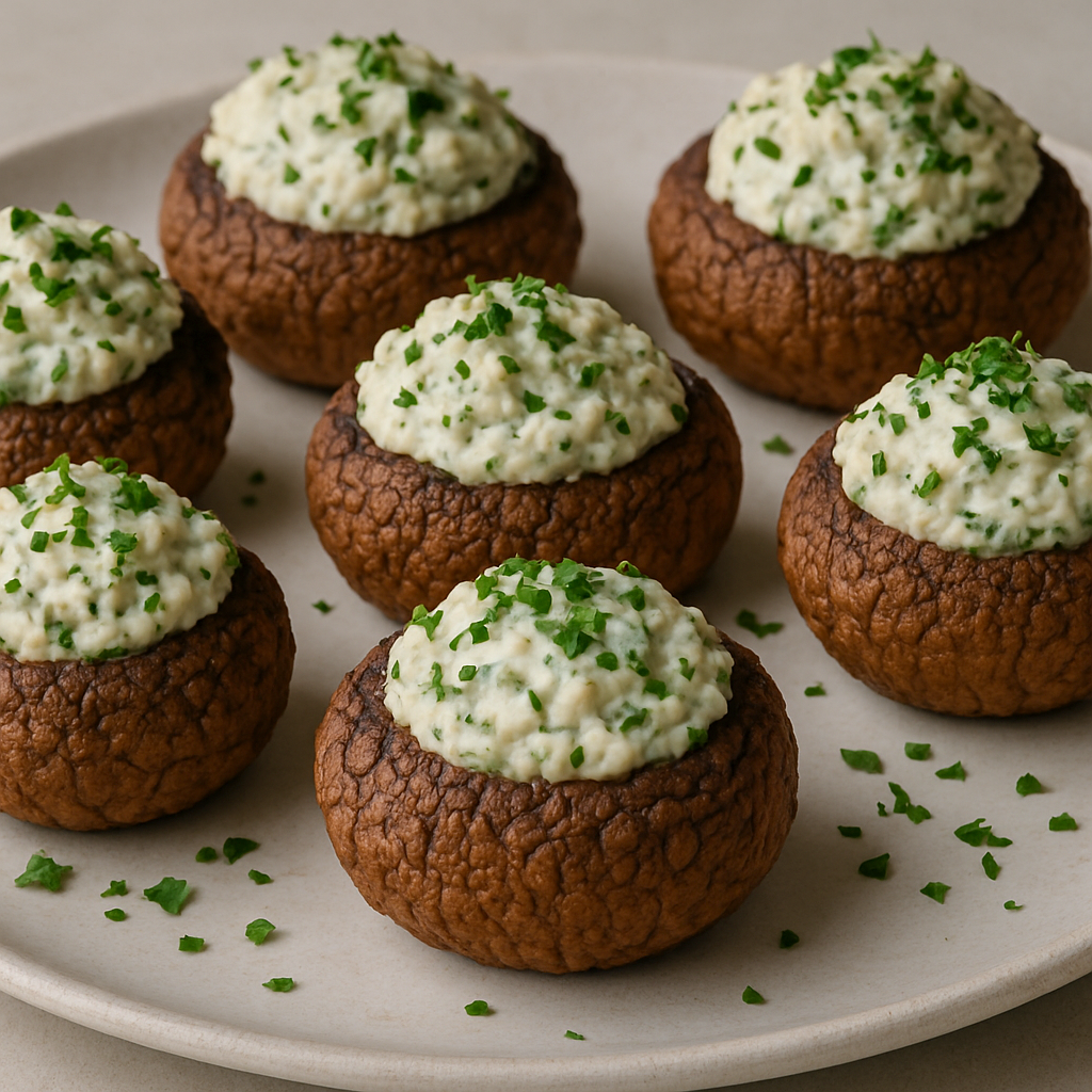 Stuffed Mushrooms with Vegan Cream Cheese and Fresh Herbs (No-Bake Filling)